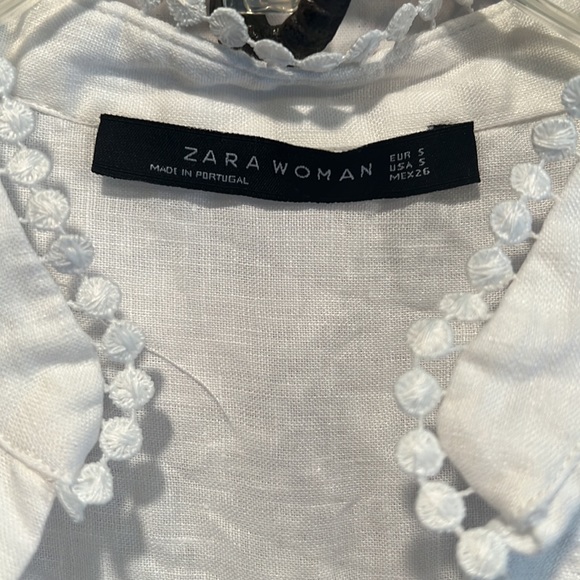 Zara Woman linen blend hi low sleeveless blouse business casual S white tie back - Picture 4 of 12